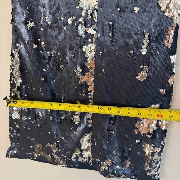 NWT Ali & Jay Double Platinum Metallic Navy & Silver Lined Mock Neck Mini Dress - Picture 8 of 12